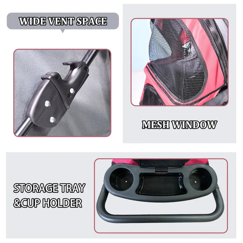 GOOPAWS 4-Wheel Promenade Pet Stroller for Dogs Cats, Safe Brake Wheels Foldable Jogging Stroller with Cup Holder, Storage Basket, Pad, Seat Belt
