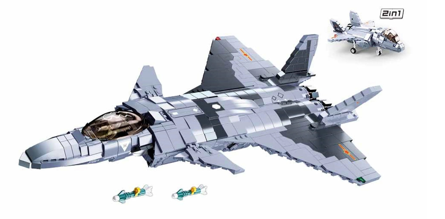 2-in-1 Fighter Jet J-20 Mighty Dragon Brick Kit (926 pcs)