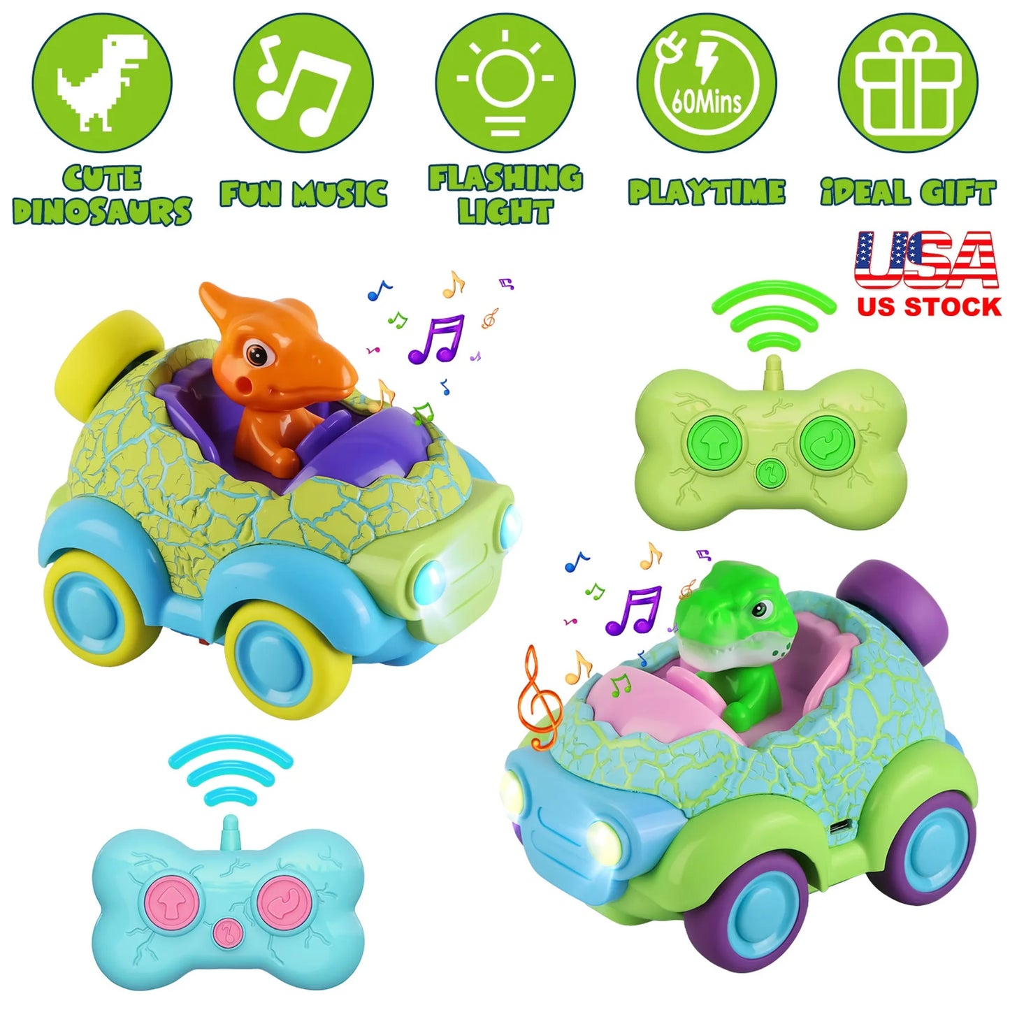 2Pack Dinosaur Remote Control Cars
