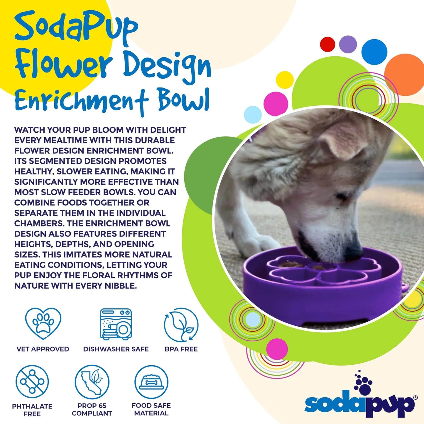 Flower eBowl Deep Slow Feeder Dog Bowl for Enrichment