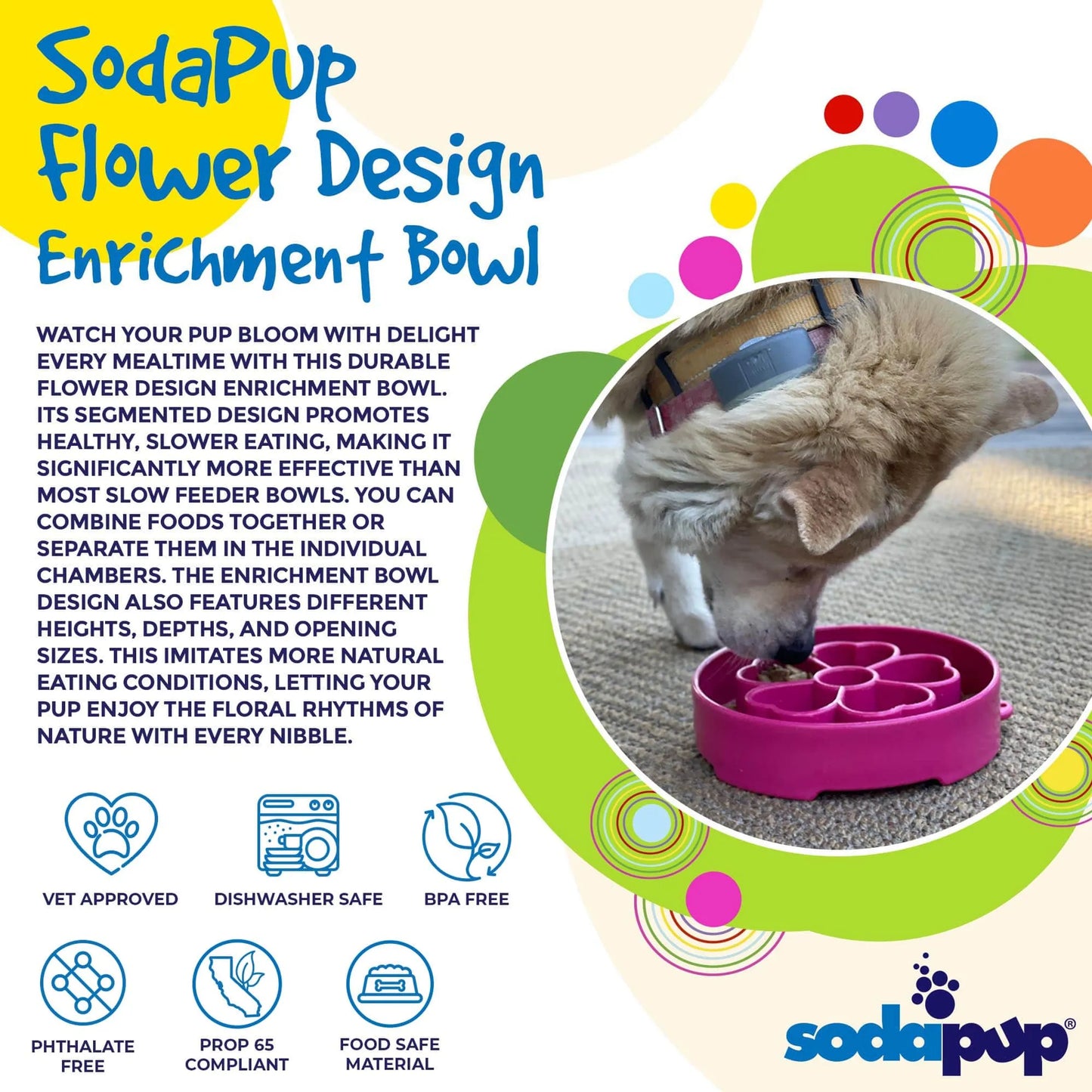 Flower eBowl Deep Slow Feeder Dog Bowl for Enrichment