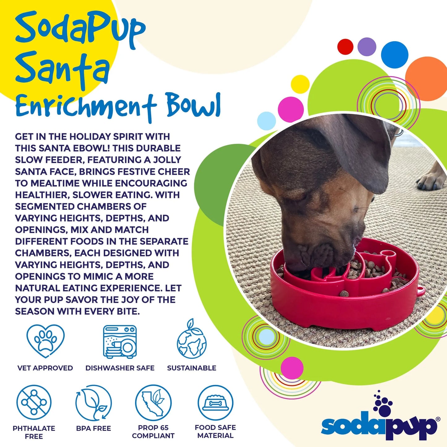 Santa Christmas eBowl Deep Slow Feeder Dog Bowl for Enrichment